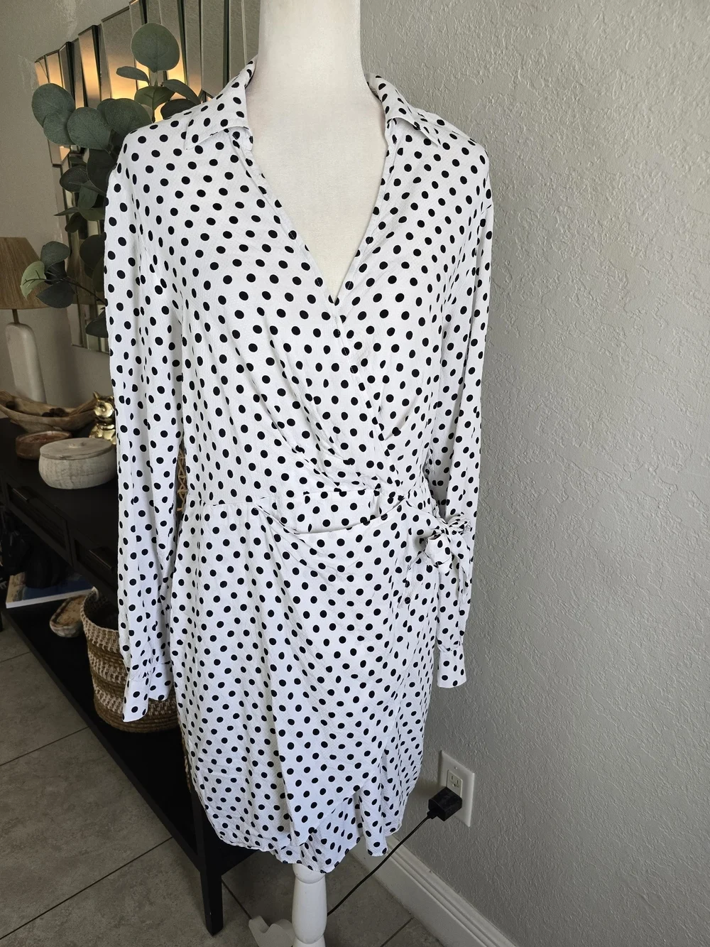 Michael Kors White Mini Wrap Dress with Black Polka Dots